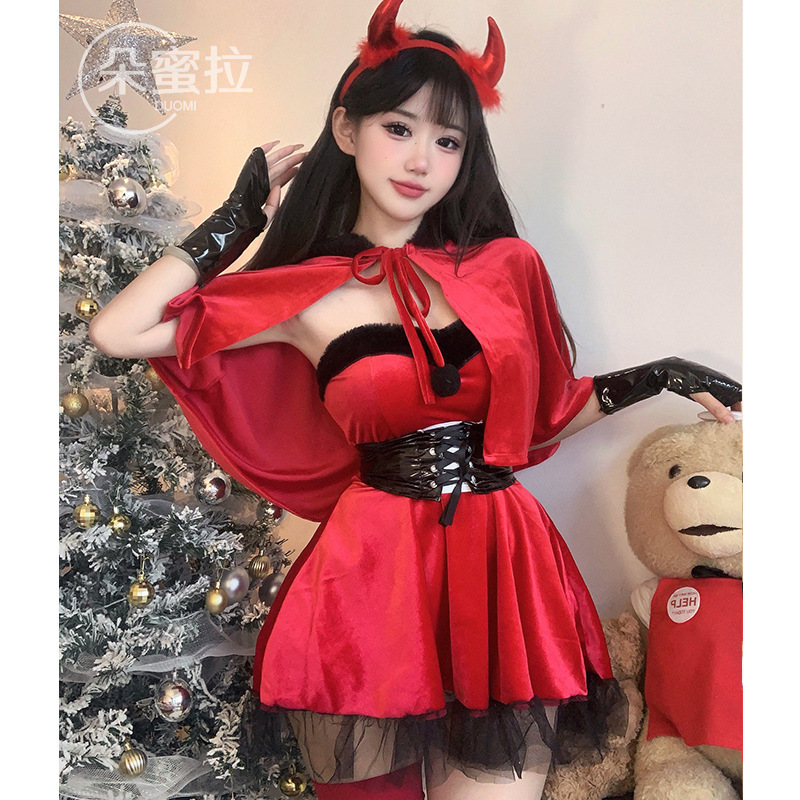 Damila European and American Halloween little devil cosplay uniform nightclub stage velvet dress Christmas dress for women