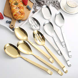 分菜勺不锈钢勺子加厚金色韩式长柄自助餐分餐勺食堂公用勺烹饪勺