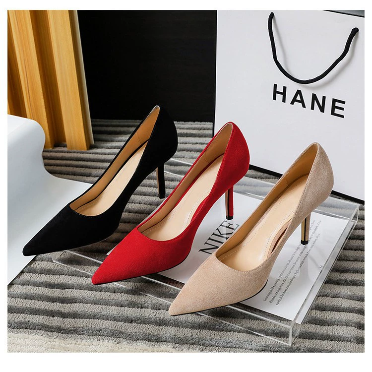 Черные замшевые туфли весны 2020, пикантные универсальные формальные рабочие туфли на высоком каблуке-шпильке с острым носком для женщин