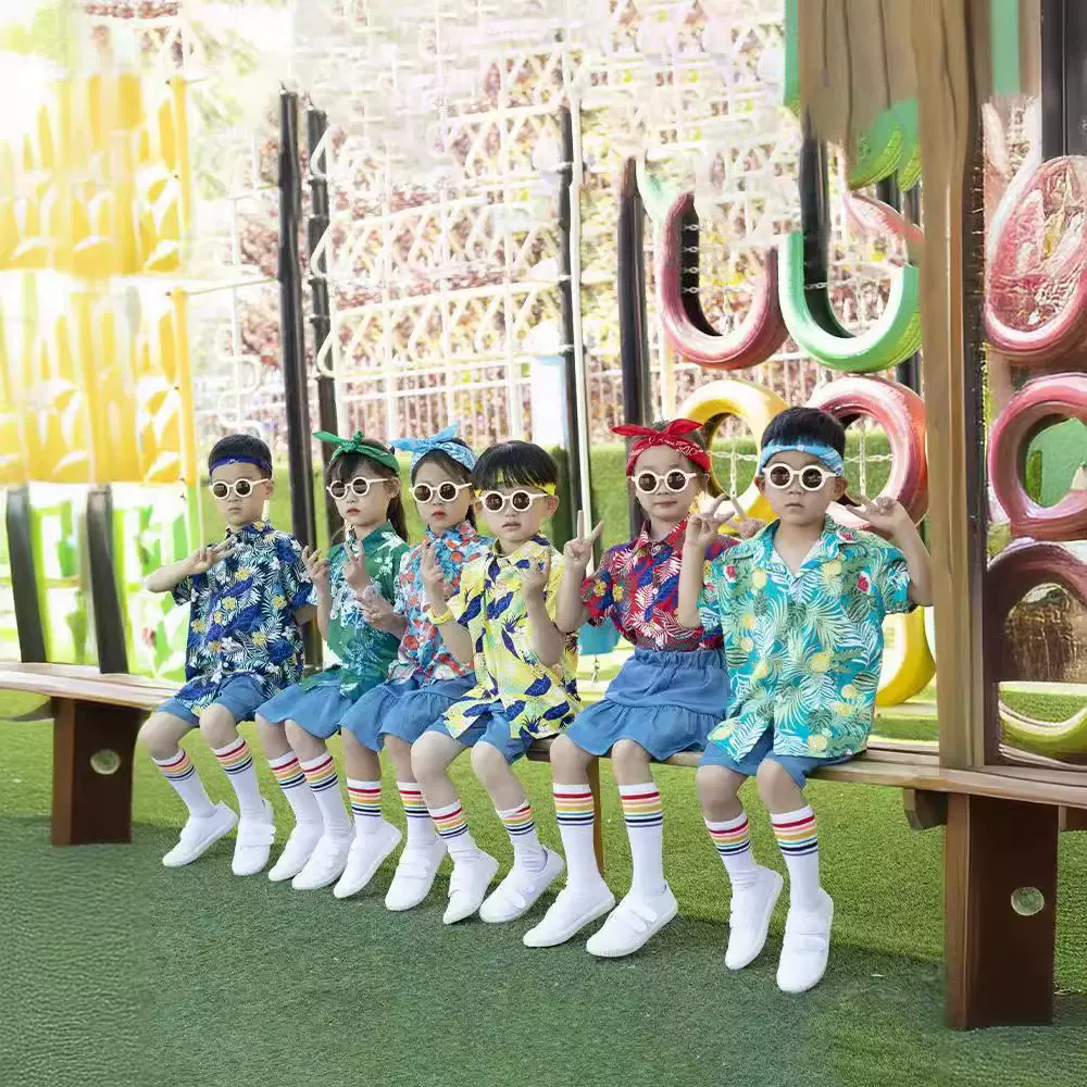 儿童复古港风花衬衫护花使者演出服毕业摄影服运动会开场舞蹈服