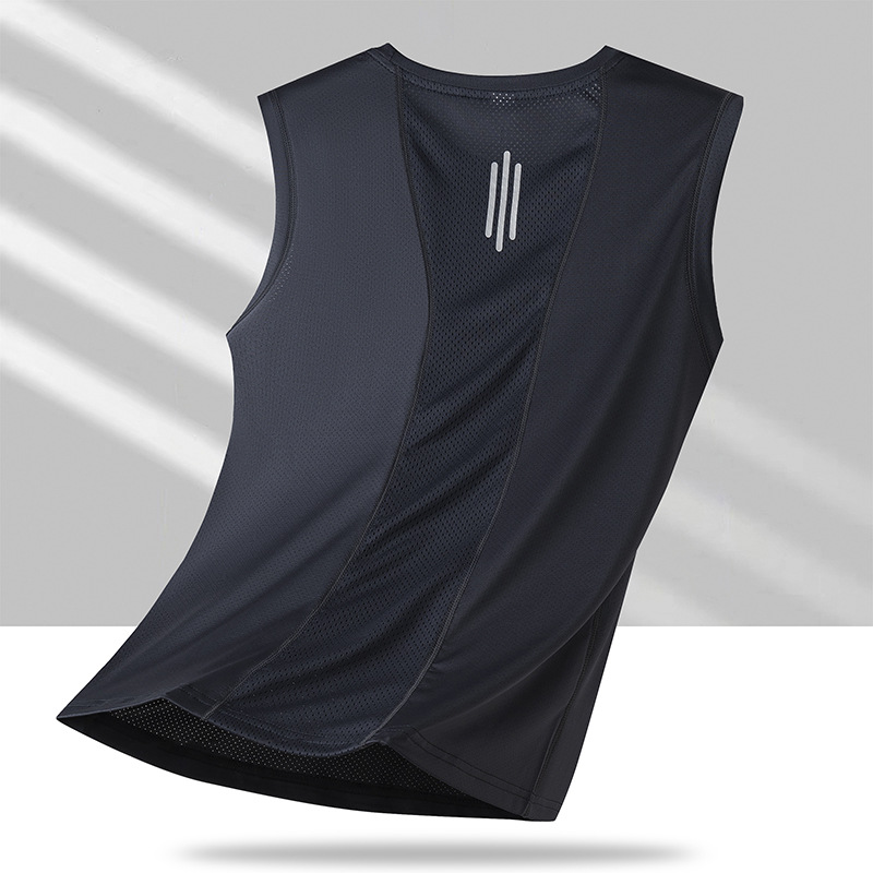 Camiseta sin mangas para hombres de verano delgada chaleco deportivo de hielo cuello redondo transpirable hombro camiseta de ejercicio para mujeres de yoga