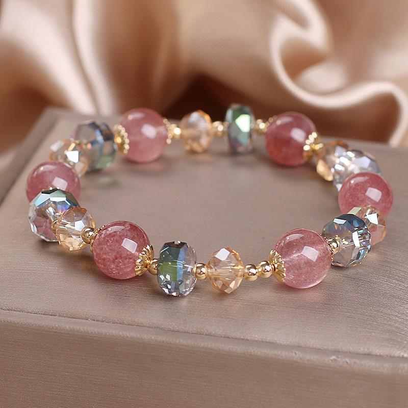 Pulsera de cristal Flor de melocotón fresa cristal cuentas pulsera mujer nombramiento cristal pulsera regalo para compañeros de clase novias AliExpress