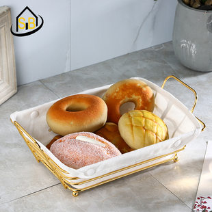 Rectangular iron storage basket ins style bread basket fruit storage basket hollow desktop storage home storage basket