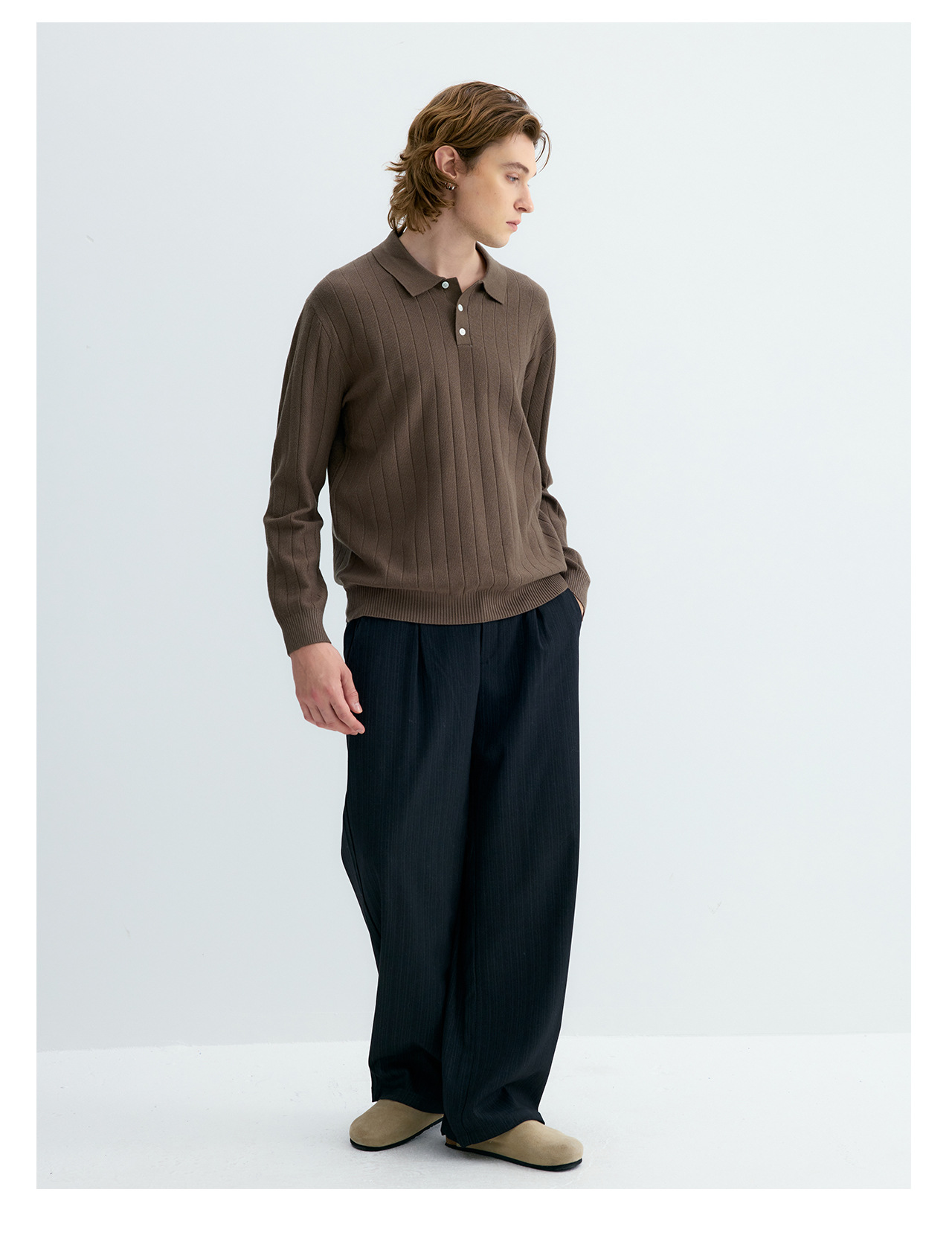 UNF 250g Ribbed Knit Polo Sweater