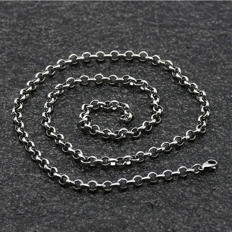 Stainless Steel Rolo Chain Necklace With Interlocking Pendant_voghion.com