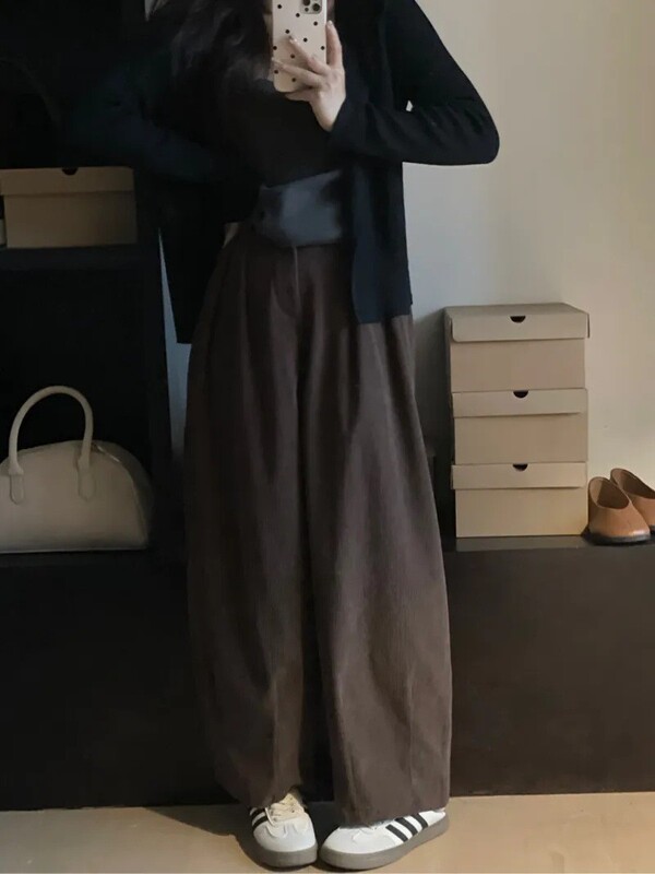 百搭日系复古风高腰宽松灯芯绒气球阔腿哈伦裤子女潮2025秋冬新款|undefined