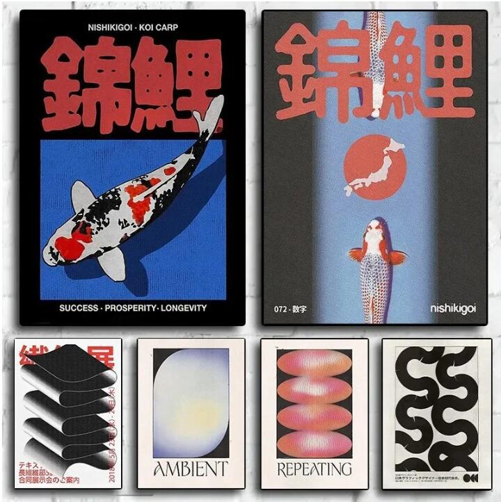 Abstract Wall Art Japanese Vintage Carp HD Canvas Print Poster Home Living Room Bedroom Decorative Painting