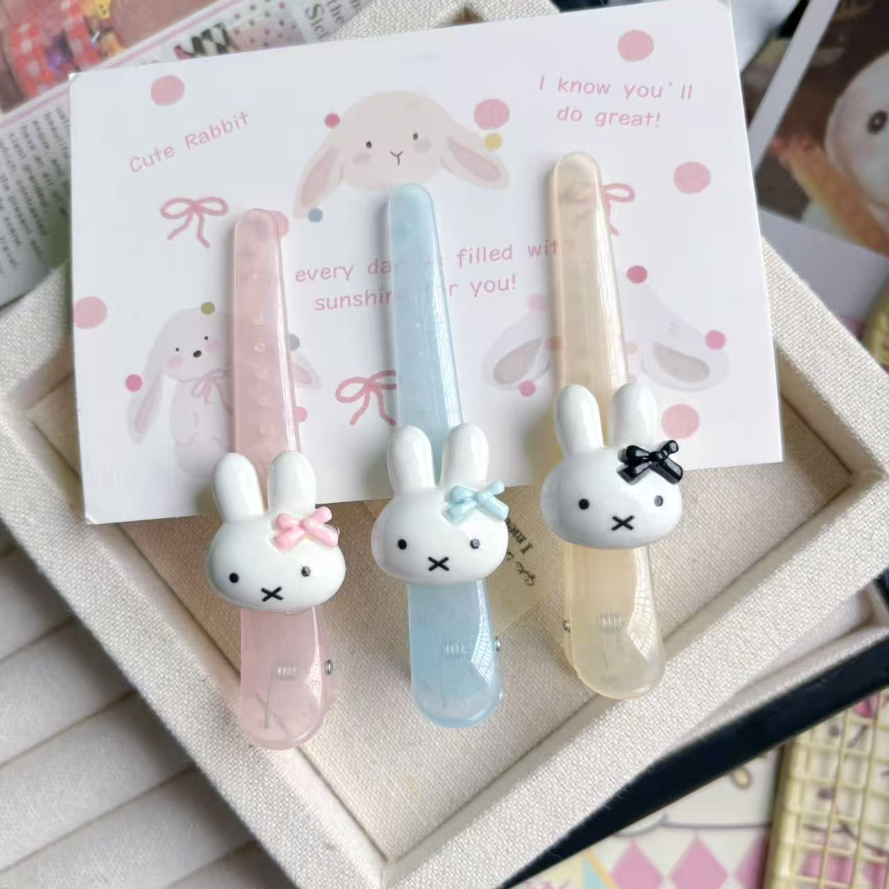 Cute Bow Miffy Rabbit Hairpin Ins Girl Sweet Bangs Side Clip Simple Hair Accessory