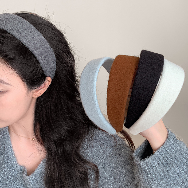 Peludo de color sólido, banda ancha para el cabello, mujer coreana, toque de cabello alto, lavado de cara, banda de cabello de presión, toque de cabello de moda universal.