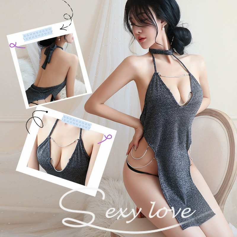 Длинная ночь эротического нижнего белья Сексуальная шея платье с высокой вилкой в ночном клубе Секретарь Униформа костюм соблазн 1931