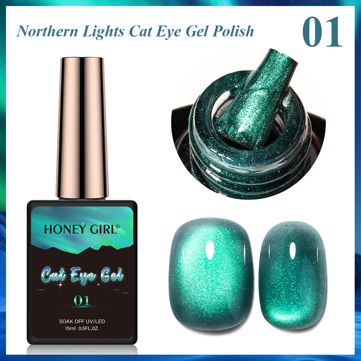 Esmalte Gel Ojo de Gato Aurora Boreal Impermeable para Manicura
