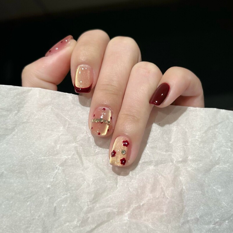 New Year's Gentle Atmosphere, Pure Handmade Wearable Nails, Ins-Style Nail Art, Fake Nail Patches, Pure Handmade Nail Patches