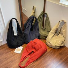 日系文艺小清新简约单肩布包大容量托特包斜挎复古潮流褶皱单肩包