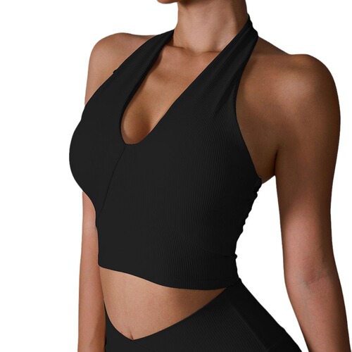 Ins 2024 Spring European and American Cross-border Collar Bra Shockproof Sports Tight Sports Bra Collar Yoga Backless Top