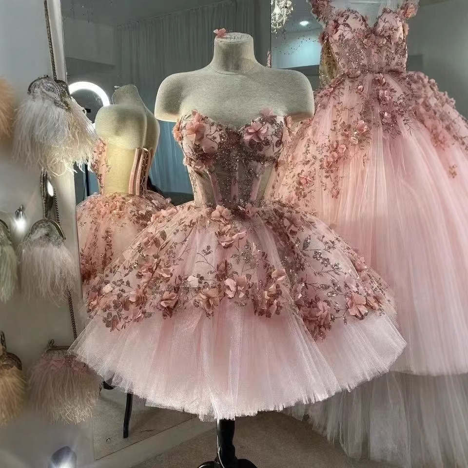Vestido de noche rosa, vestido de princesa con top de tubo de hada, vestido de lujo ligero, vestido de alta gama de nicho, vestido de fiesta de cumpleaños, falda corta image 2