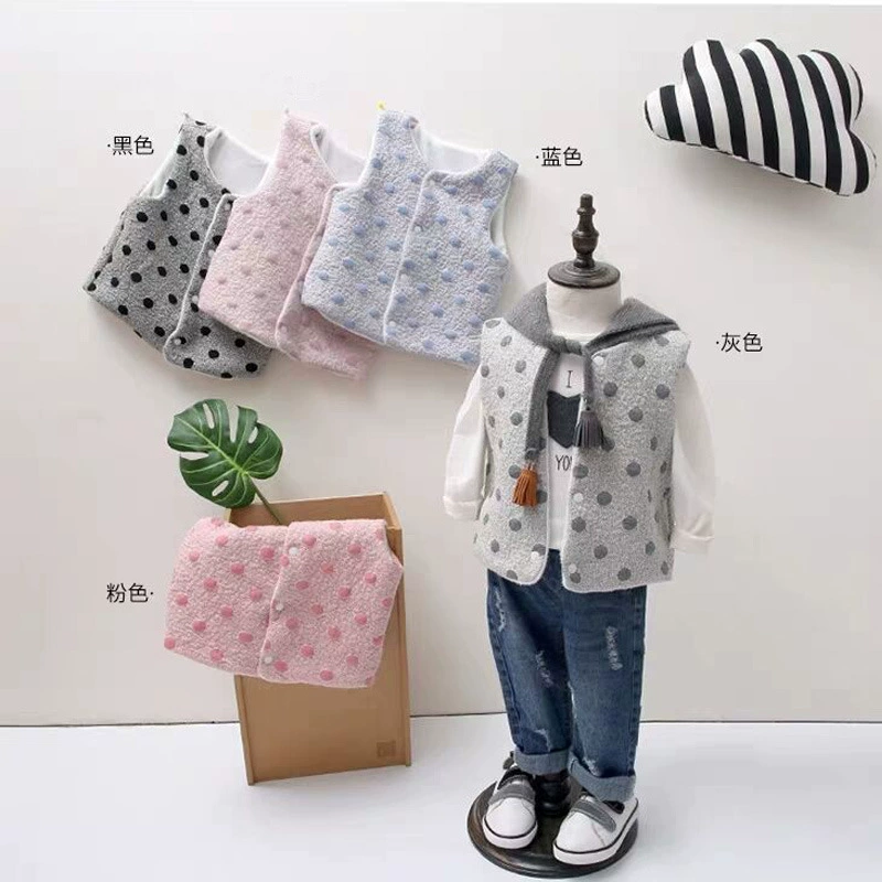 Детская одежда, вязаный детский жилет с хвостом, осенне-зимний жилет в горошек на флисовой подкладке, Эластичный теплый внутренний жилет для девочки, модный жилет