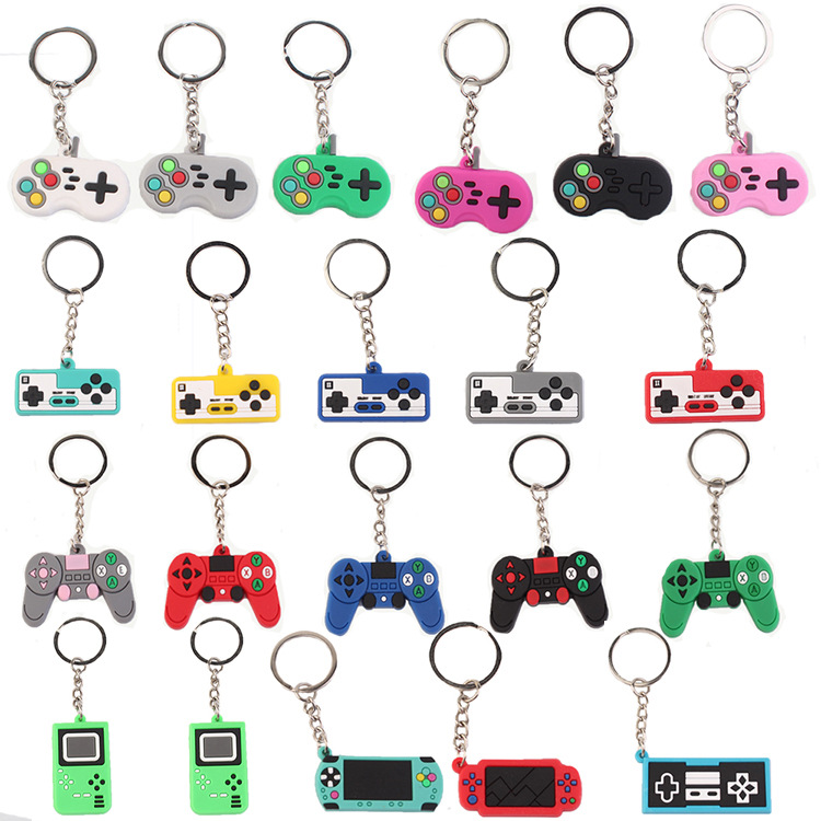 PVC游戏柄钥匙扣带钥匙扣DIY钥匙扣挂件装饰贴片游戏派对装饰品