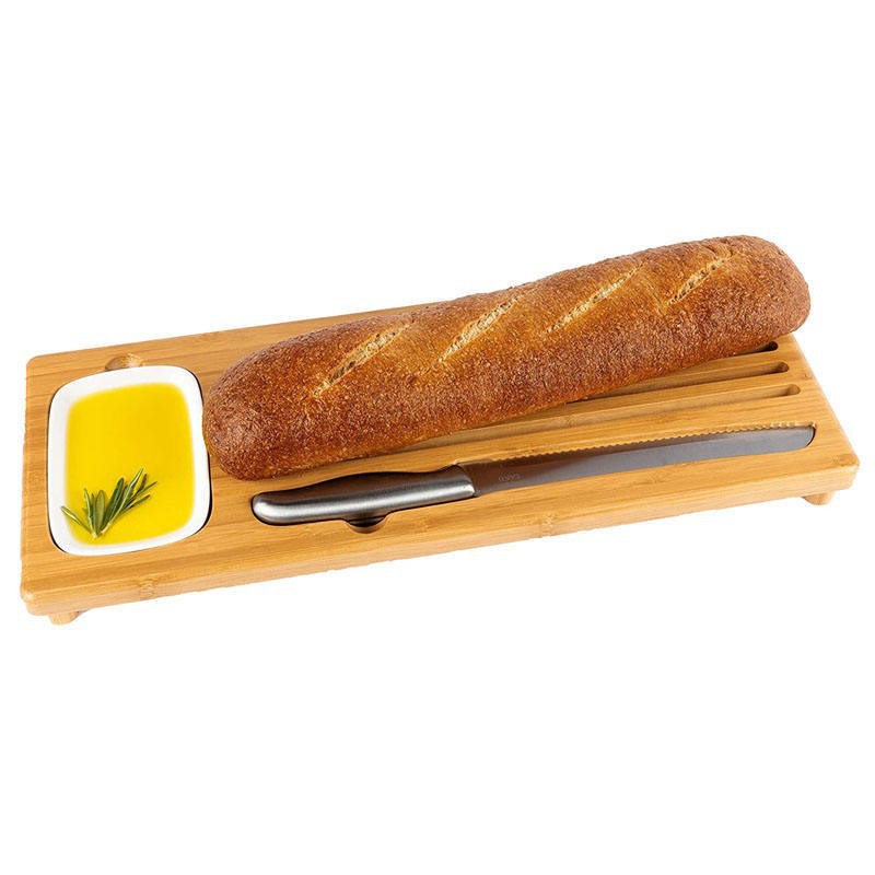 Tablero de corte de pan de bambú con plato de inmersión pan tostado rebanada bambú madera queso mantequilla cuchillo herramientas de cocina