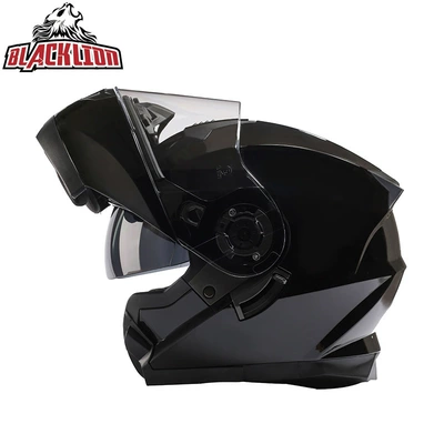 Motosiklet kaskı (dəbilqə), Flip-Up Visor Anti-Fog Breathable - bright-black-transparent-mirror-m57-58