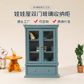 1：12娃娃屋配件摆件ob11书房客厅双门玻璃收纳柜子拍摄道具模型