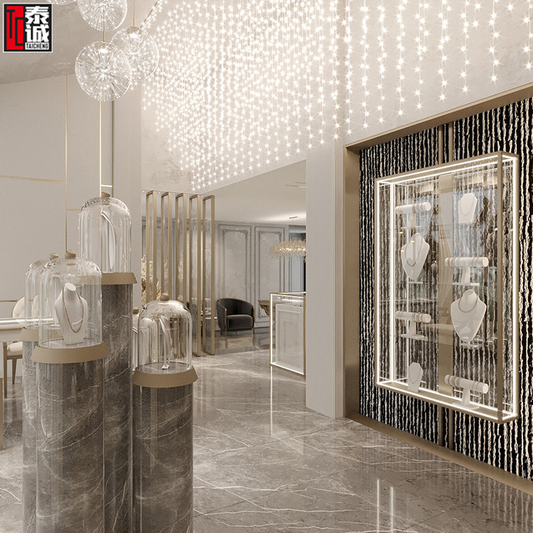 私人收藏厅珍宝首饰展示柜墙面带灯黄金项链陈列柜奢华珠宝展示柜