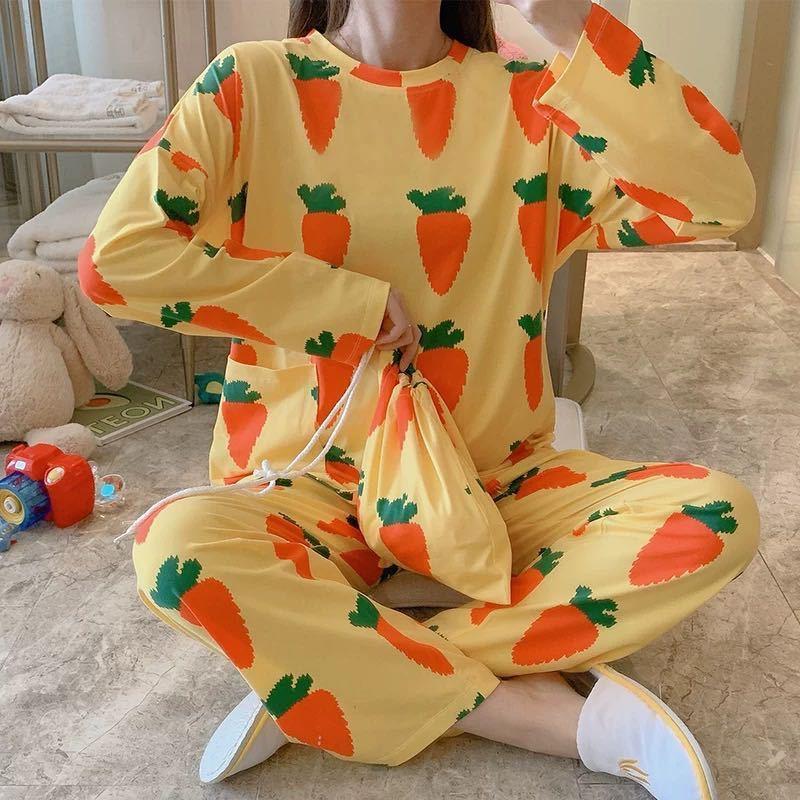 長袖のパジャマの女性の春と秋冬の大きいサイズのパジャマの女性の夏の韓国版の外は女性のパジャマを着て肥えた家の服のスーツをプラスします。|undefined