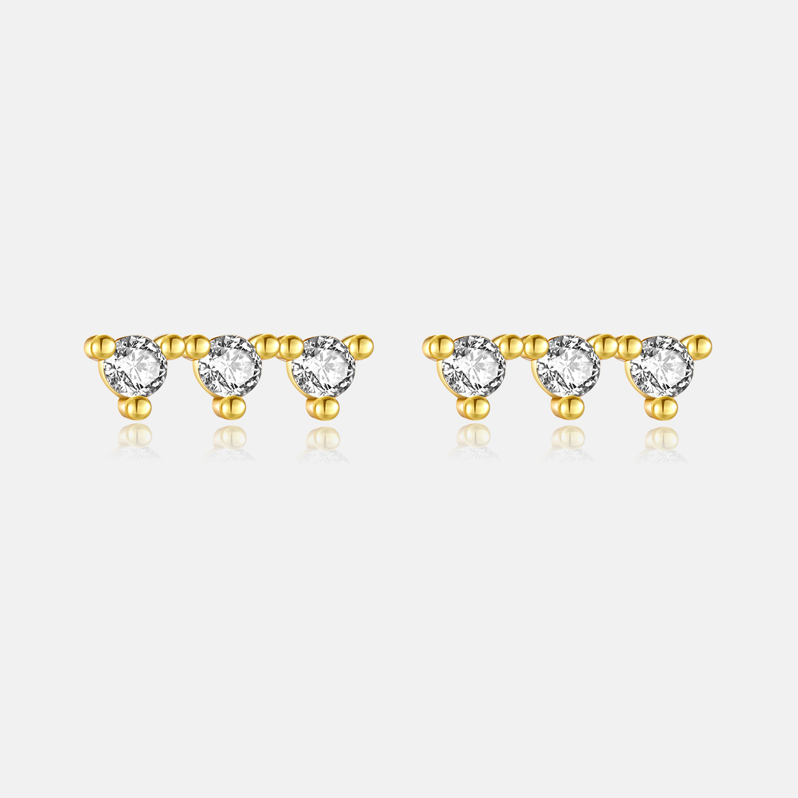 Round Pattern 1 Pair 925 Sterling Silver Zircon Round Ear Studs