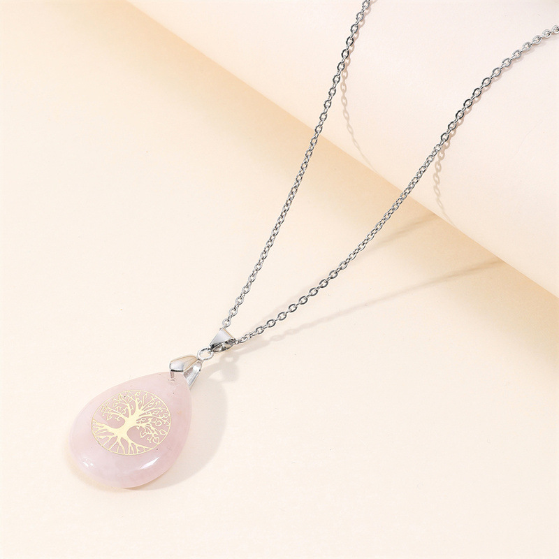 fashion simple water drop tiger eye stone pendant titanium steel necklace