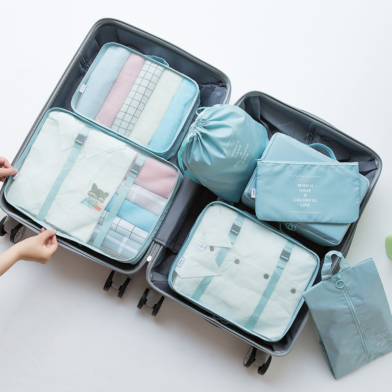 旅行収納袋7点セットデジタル洗面化粧品分装収納バッグ服靴荷物旅行袋|undefined