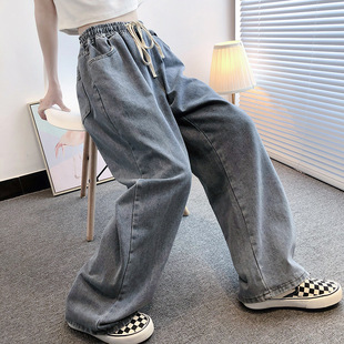 Extra Large Size 150kg Jeans Women's 2025 New Spring and Autumn Straight-Leg Leg Loose High Waist Floor-Mopping Wide Leg Pants 120kg