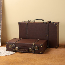 复古棕色旅行箱收纳箱英伦风老式家用皮箱摄影道具手提箱木箱摆件