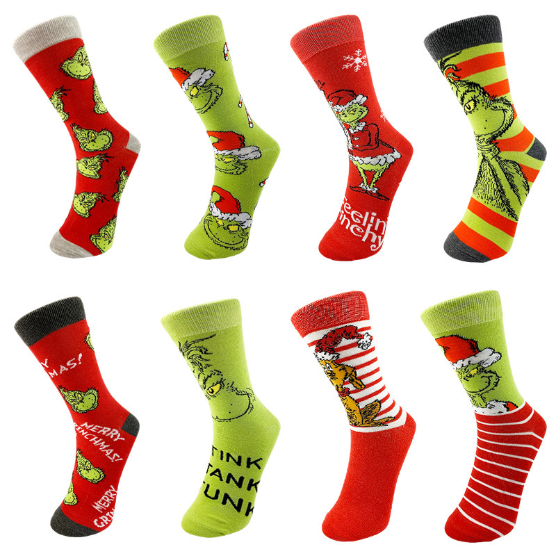 Amazon Cross-border Christmas Creative Socks Cartoon Green Knit Mid-calf Socks for Men and Women Personalized Couple Trendyy Socks Amazon Cross-border Christmas Creative Socks Cartoon Green Knit Mid-calf Socks for Men and Women Personalized Couple Trendyy Socks