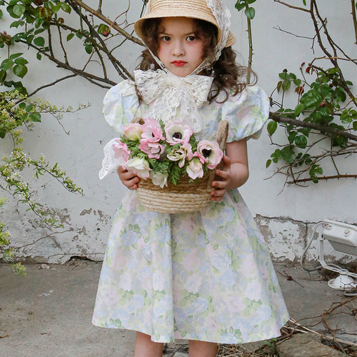 Little Girl Dress 2024 Summer Strawberry Patch Korean Children's Fashion Girl Fresh Style Flower Dress