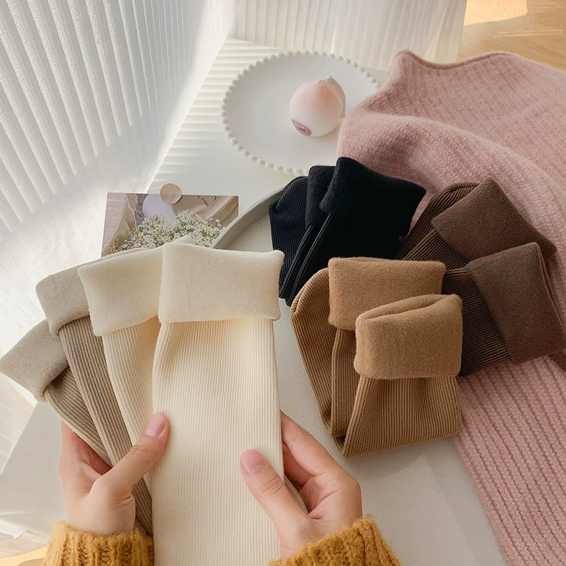 Женские осенне-зимние длинные носки, на флисовой подкладке, утолщенные, теплые, с эффектом обнаженных ног, средней длины, для сна, для дома, зимние длинные носки