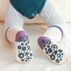 Baby Autumn/Winter Terry-Fabric Thickened & Warm Socks for Toddlers: Glue-Attached, Non-Slip Design; Polka-Dot Patterned Mid-Calf Floor Socks