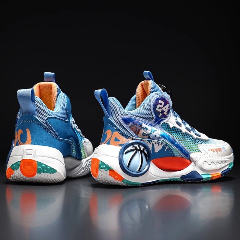 Zapatos para niños, zapatos deportivos, 2025 primavera y otoño, nuevos zapatos de baloncesto transpirables de malla para niños, botones giratorios para niños grandes y niños