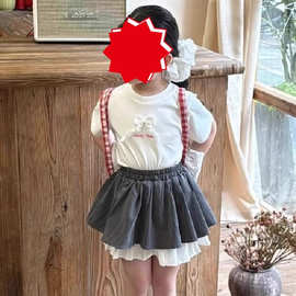 宝宝夏款T恤2025女童甜美蝴蝶结T恤短袖上衣洋气小女孩学院风短裙