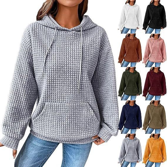 Autumn and Winter Amazon European and American Clothing Cross-Border New Style Small Style Round Neck Hooded Long-Sleeved Sweatshirt Pure Color Top for Women