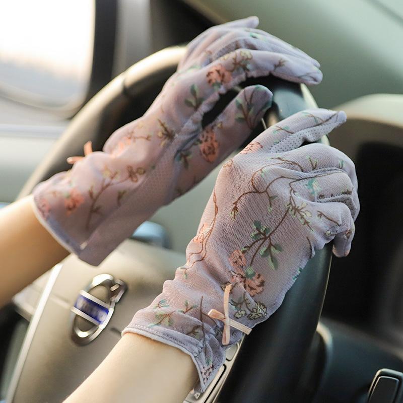 出口韓國 優雅碎花防曬手套女夏季開車薄款防滑防紫外線蕾絲手套