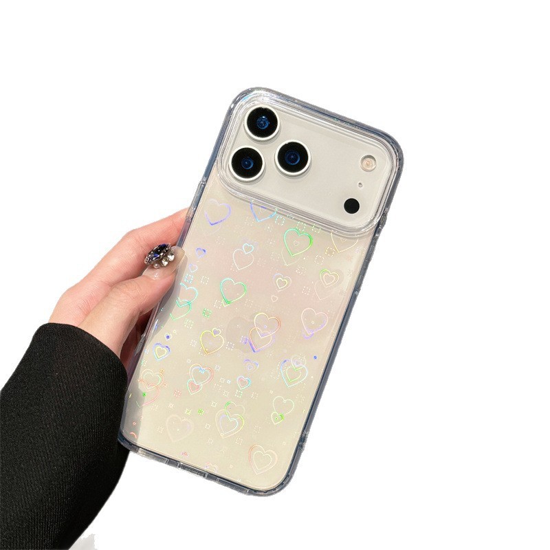 适用苹果17手机壳镭射小爱心iPhone17 Pro max透明壳17Air新款|undefined
