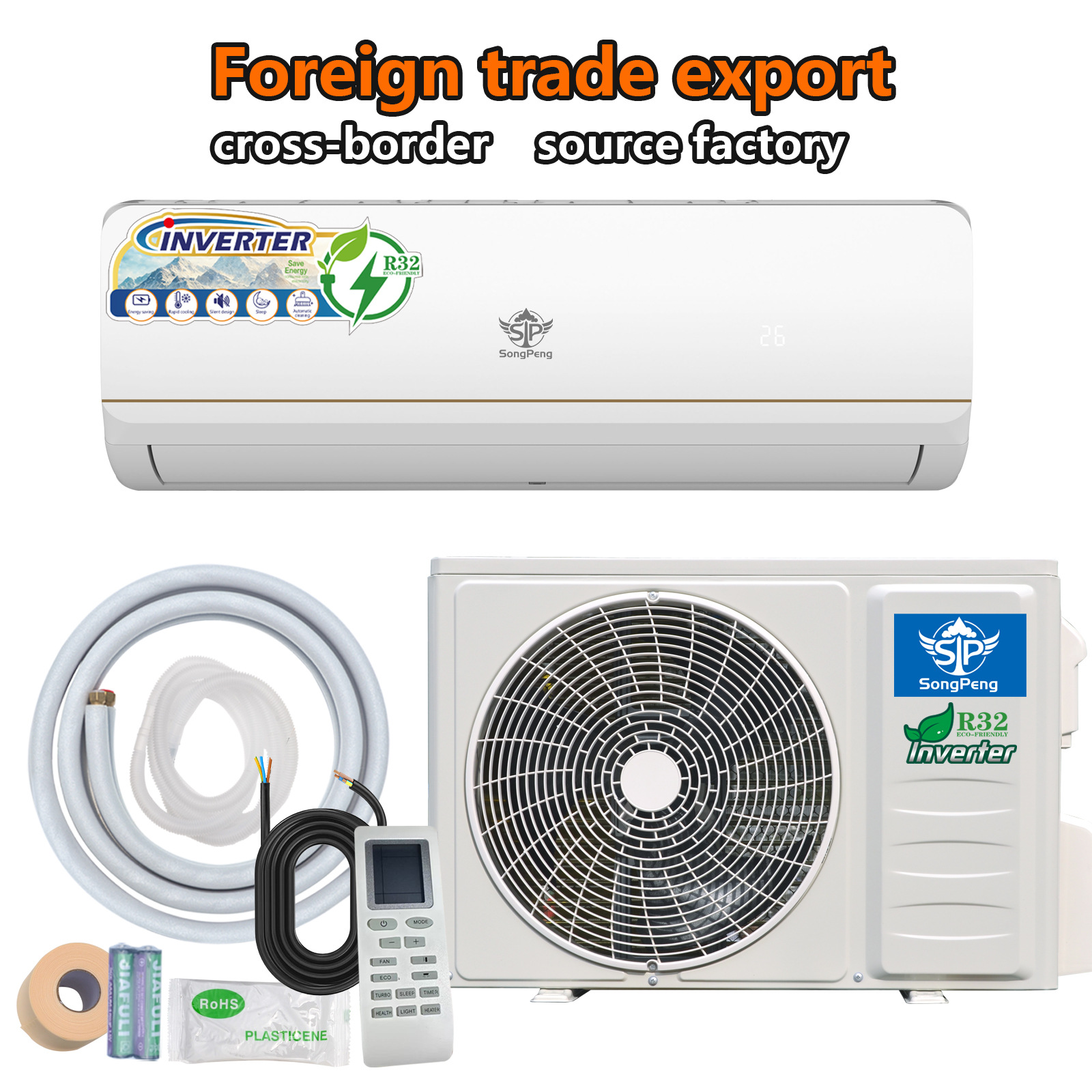 Chegaralararo eksport inverteri 1.5hp/12000btu bitta sovutishli split tipdagi maxsus tashqi savdo konditsioneri fabrikasi
