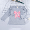 Children's demi-season long-sleeve, elastic T-shirt with bow, top, long sleeve, Korean style