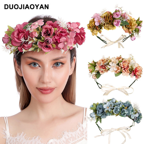 Spring and Summer New Forest Style Artificial Flower Headband for Princesses with Ethereal Charm, Perfect for Beach Vacation Photos as Accessory