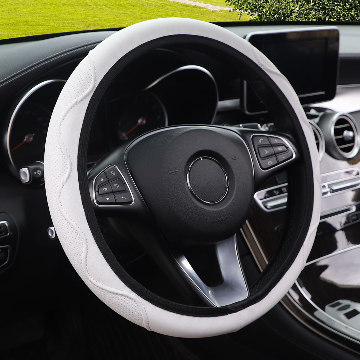 Anillo no interior de fibra cuero en relieve corrugado elástico volante cubierta de la manija del coche cubierta cuatro estaciones transfronterizas AliExpress