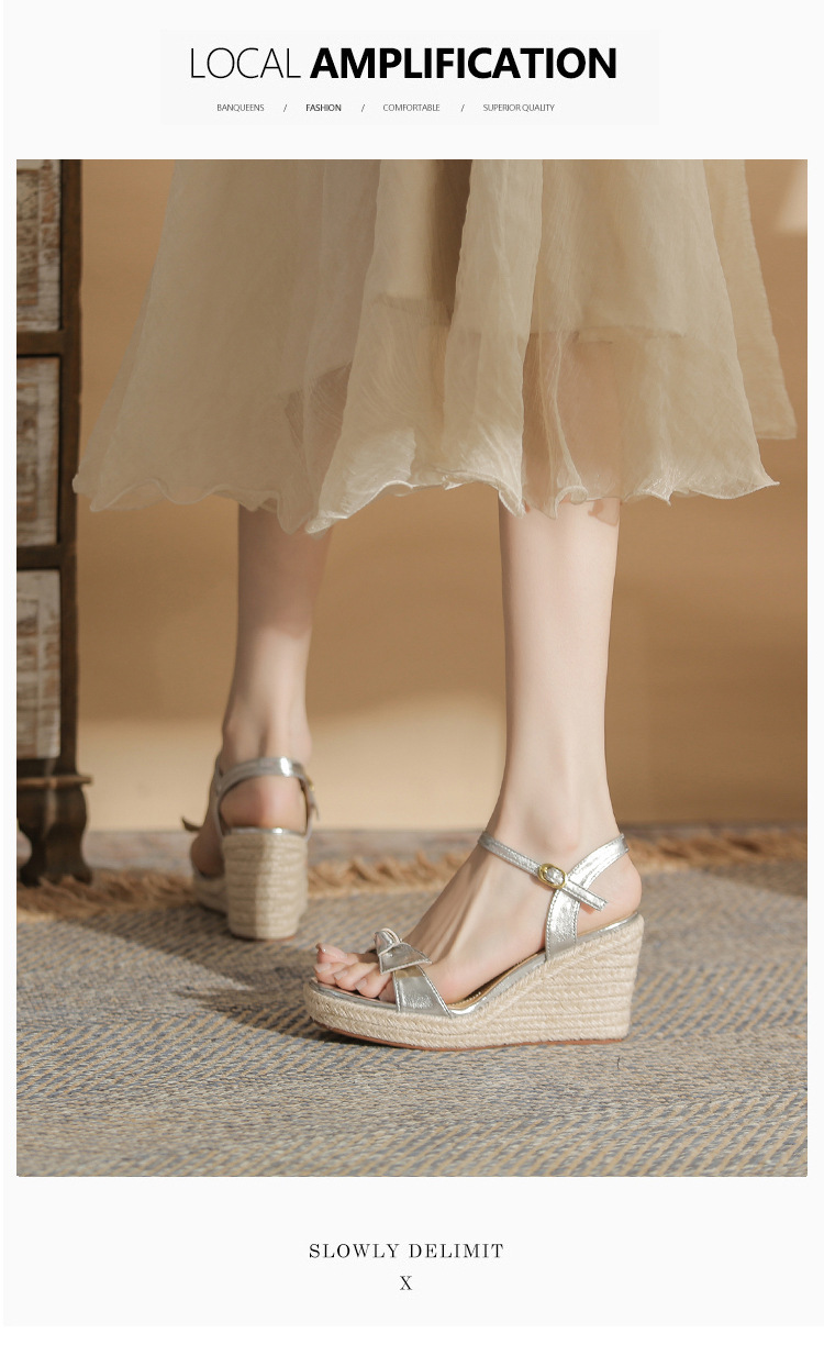 Sandal cao gót nữ hở mũi đế xuồng bện thừng gót 9 cm — màu vàng chi tiết 7