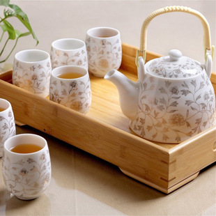 Free Bamboo Holder Jingdezhen Ceramic Tea Set Set for Home Use Modern Simple Teapot Teacup Large Handle Pot