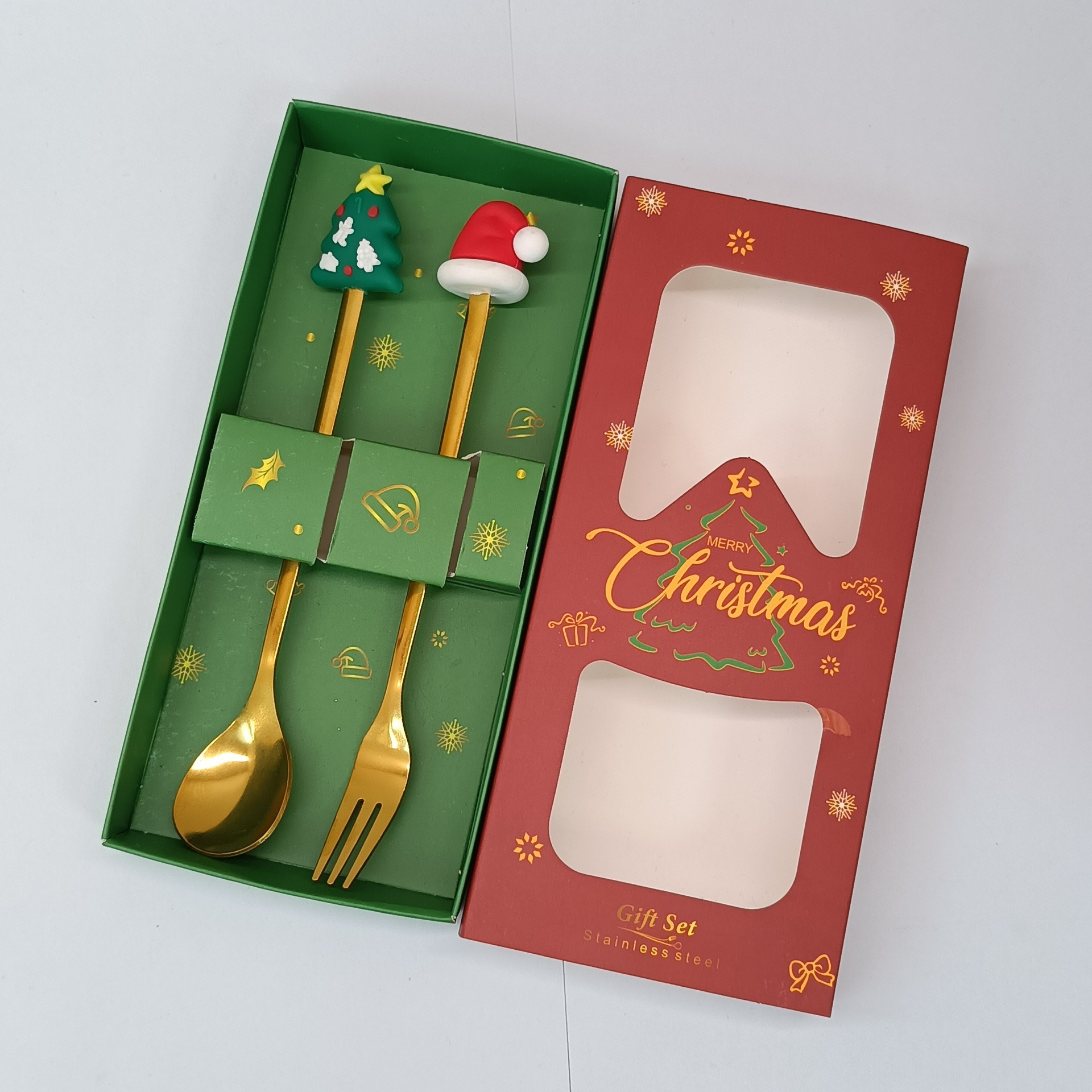 Cuchara transfronteriza de acero inoxidable Santa Claus árbol cuchara de café postre tenedor de fruta muñeca cuchara tenedor vajilla juego de regalo image 9