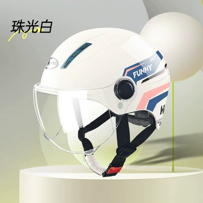 Electric car helmet 3C certified Motosiklet kaskı (dəbilqə) - l004-summer-pearl-white-funny-lines