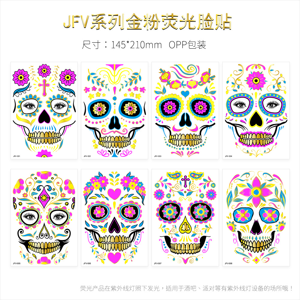 Tatuajes Temporales Fluorescentes para Halloween de Papel de Transferencia de Agua, Fluorescente, para Fiestas
