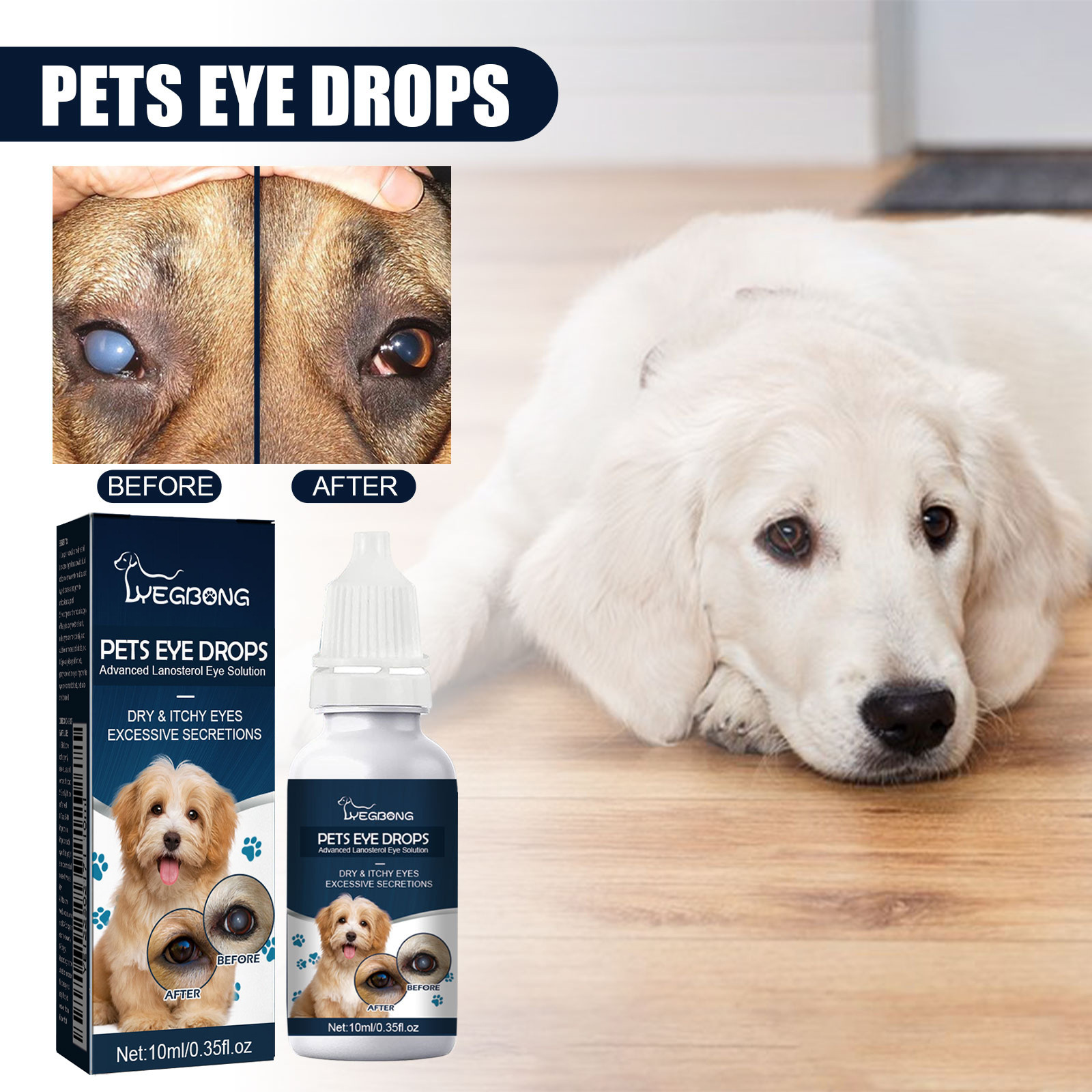Yegbong Pet Eye Drops Pet Tear Stain Remover, Softens Eye Surrounding Skin, Gentle and Cooling Eye Drops